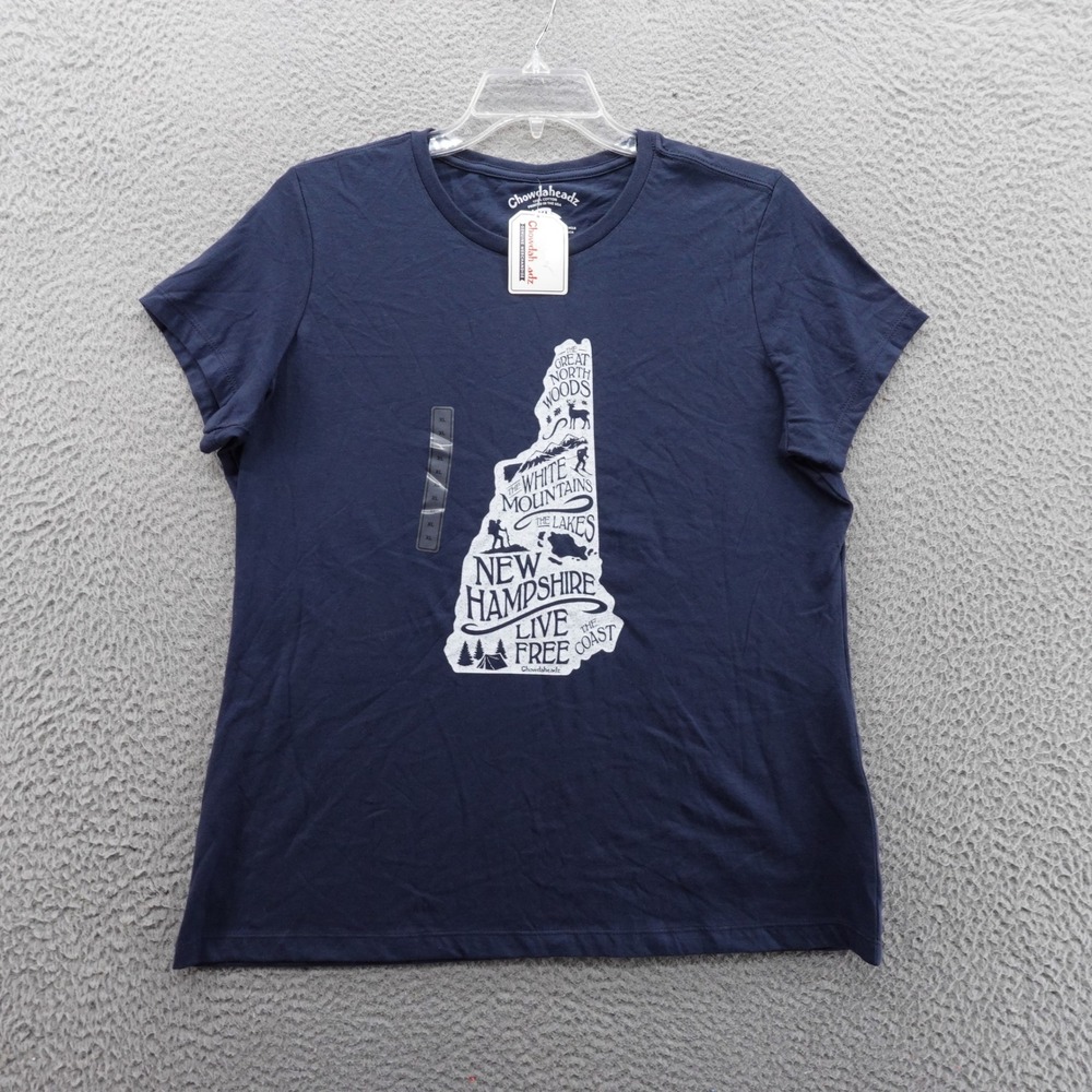 Chowdaheadz Short‎ Sleeve New Hampshire Tee Shirt XL Navy Blue Women NWT